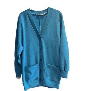 Vintage 80s/90s Boyfriend Cardigan Teal Womens Large Longline Retro Colorful